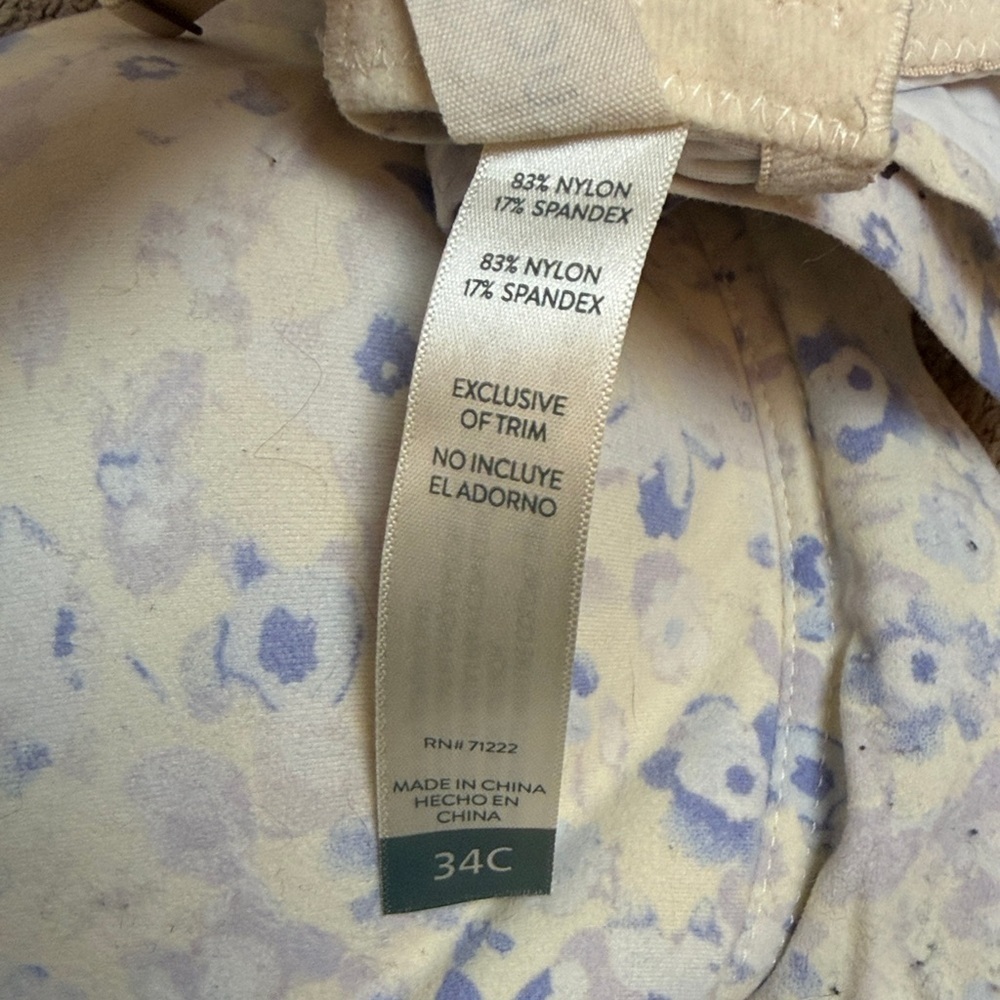 LUCKY BRAND 1 SLATE BLUE 1 CREAM FLORAL BRA  34C - Picture 3 of 3